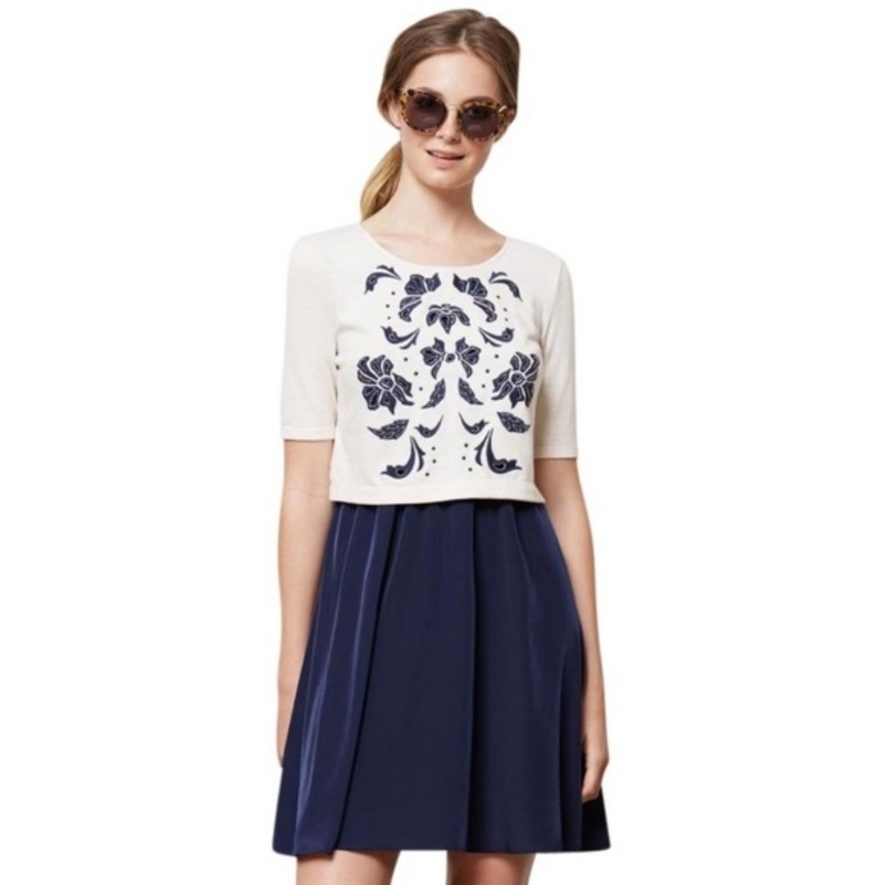 Anthropologie | Lilka Elise Flora Cream & Navy Floral Dress